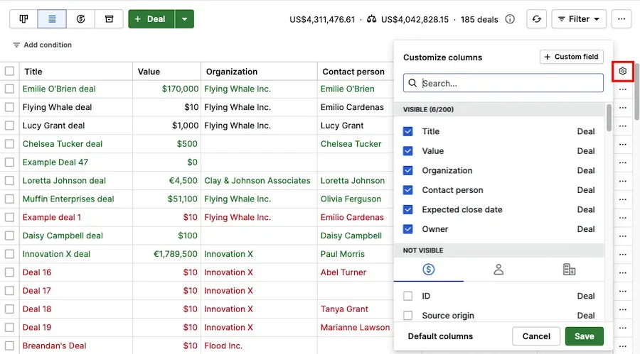 pipedrive crm company page view